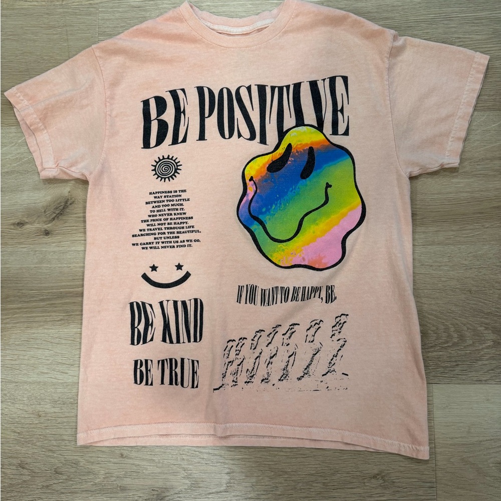 PacSun Peach Be Positive Tee with Rainbow Smiley